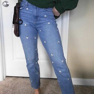 Hollister - Floral Embroidered Ultra High Rise Mom Jeans - 3R 26Wx27L